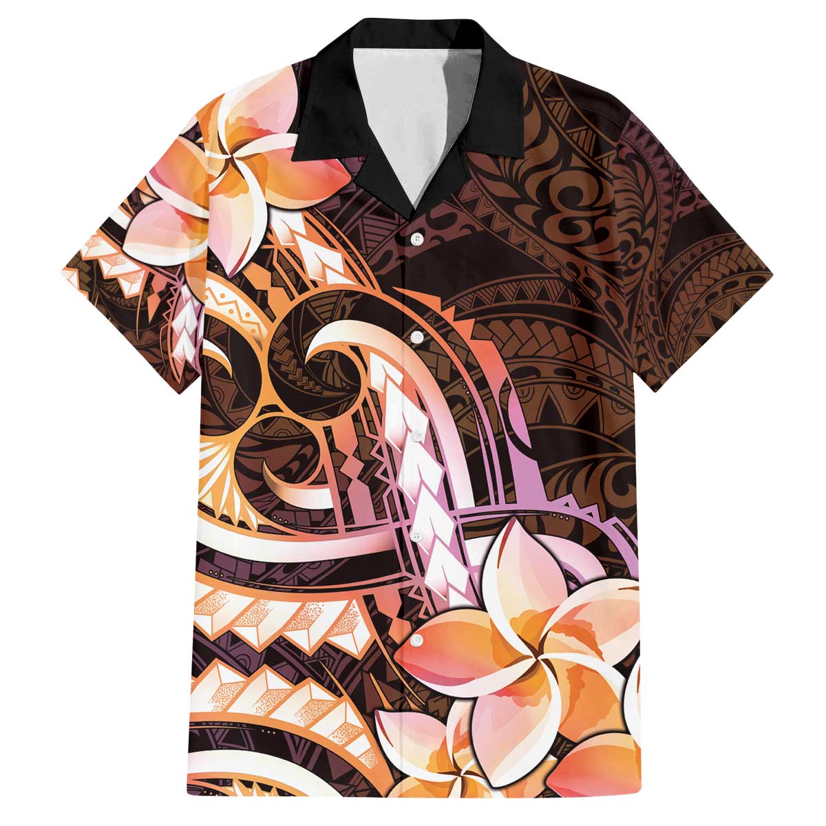 Polynesian Art Tattoo Family Matching Off The Shoulder Long Sleeve Dress and Hawaiian Shirt Plumeria Flowers Peach Gradient LT05 Dad's Shirt - Short Sleeve Peach - Polynesian Pride