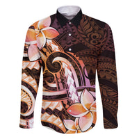 Polynesian Art Tattoo Family Matching Off The Shoulder Long Sleeve Dress and Hawaiian Shirt Plumeria Flowers Peach Gradient LT05 Dad's Shirt - Long Sleeve Peach - Polynesian Pride