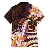 Polynesian Art Tattoo Family Matching Off Shoulder Short Dress and Hawaiian Shirt Plumeria Flowers Peach Gradient LT05 - Polynesian Pride