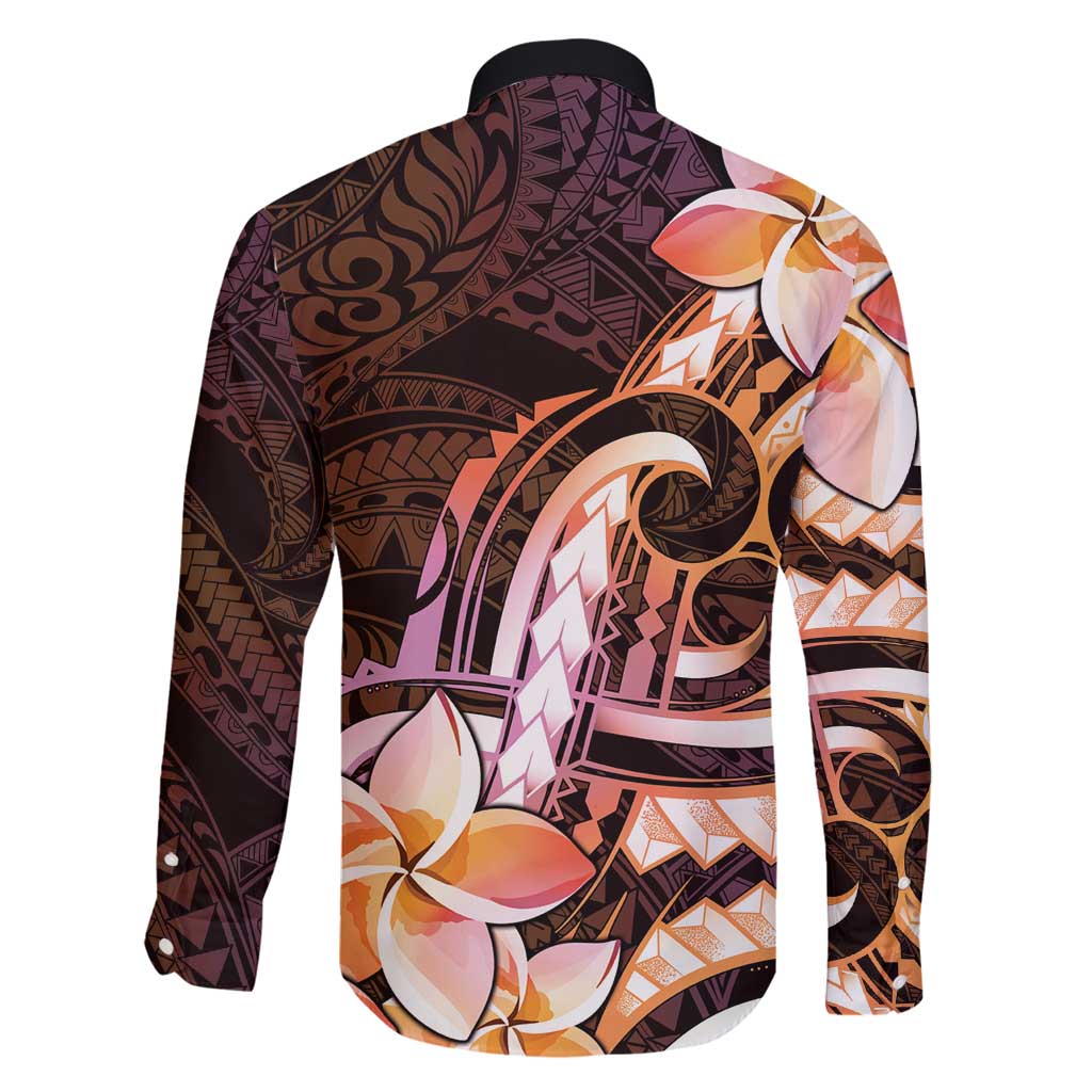 Polynesian Art Tattoo Family Matching Off Shoulder Short Dress and Hawaiian Shirt Plumeria Flowers Peach Gradient LT05 - Polynesian Pride