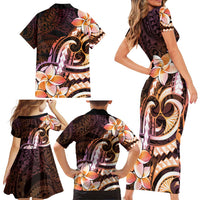 Polynesian Art Tattoo Family Matching Short Sleeve Bodycon Dress and Hawaiian Shirt Plumeria Flowers Peach Gradient LT05 - Polynesian Pride