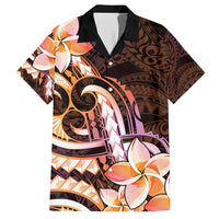 Polynesian Art Tattoo Family Matching Short Sleeve Bodycon Dress and Hawaiian Shirt Plumeria Flowers Peach Gradient LT05 Dad's Shirt - Short Sleeve Peach - Polynesian Pride