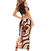 Polynesian Art Tattoo Family Matching Short Sleeve Bodycon Dress and Hawaiian Shirt Plumeria Flowers Peach Gradient LT05 - Polynesian Pride
