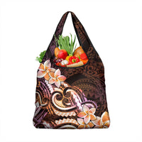 Polynesian Art Tattoo Grocery Bag Plumeria Flowers Peach Gradient