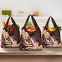 Polynesian Art Tattoo Grocery Bag Plumeria Flowers Peach Gradient