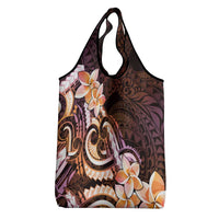 Polynesian Art Tattoo Grocery Bag Plumeria Flowers Peach Gradient