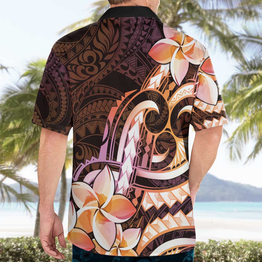 Polynesian Art Tattoo Hawaiian Shirt Plumeria Flowers Peach Gradient