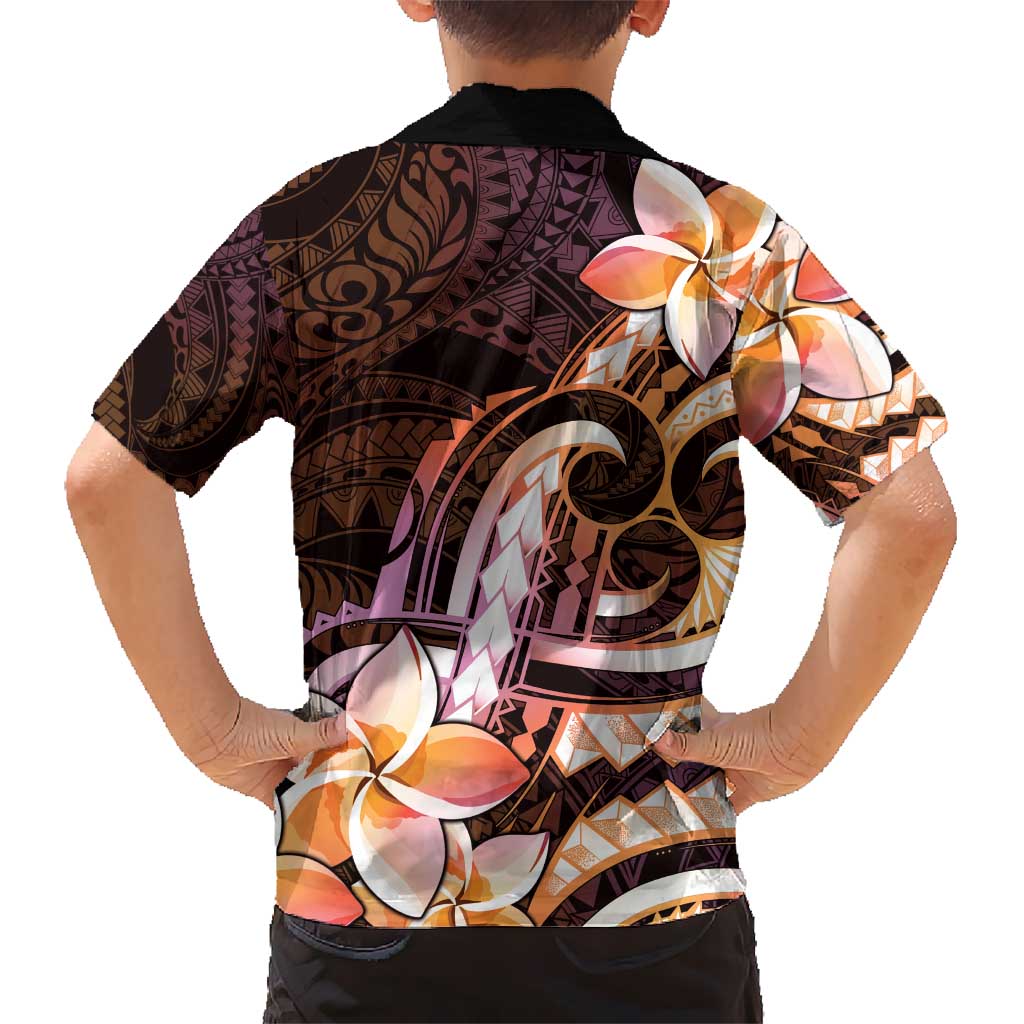 Polynesian Art Tattoo Hawaiian Shirt Plumeria Flowers Peach Gradient