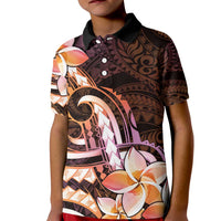 Polynesian Art Tattoo Kid Polo Shirt Plumeria Flowers Peach Gradient