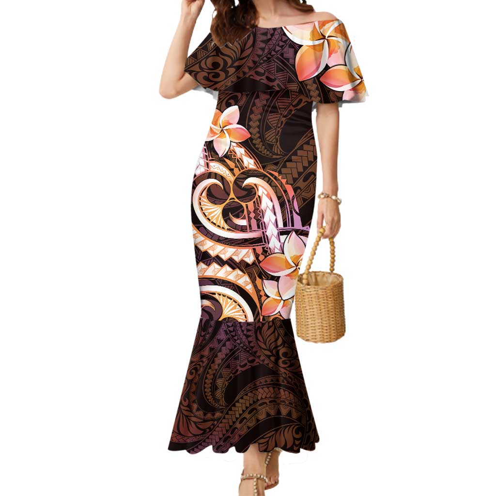 Polynesian Art Tattoo Mermaid Dress Plumeria Flowers Peach Gradient LT05 Women Peach - Polynesian Pride