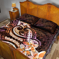 Polynesian Art Tattoo Quilt Bed Set Plumeria Flowers Peach Gradient