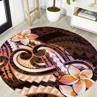 Polynesian Art Tattoo Round Carpet Plumeria Flowers Peach Gradient