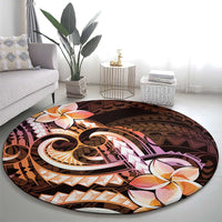 Polynesian Art Tattoo Round Carpet Plumeria Flowers Peach Gradient