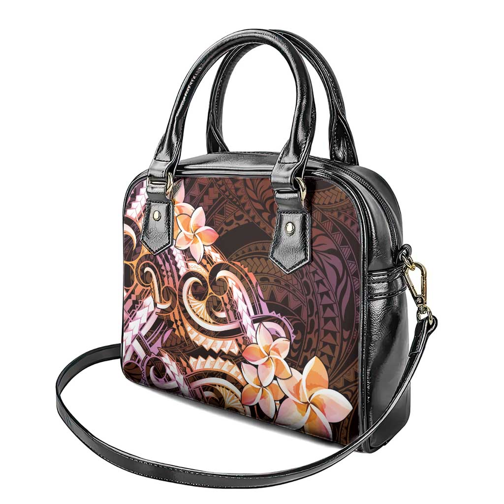 Polynesian Art Tattoo Shoulder Handbag Plumeria Flowers Peach Gradient