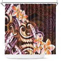 Polynesian Art Tattoo Shower Curtain Plumeria Flowers Peach Gradient