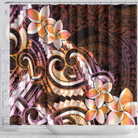 Polynesian Art Tattoo Shower Curtain Plumeria Flowers Peach Gradient
