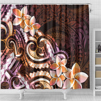 Polynesian Art Tattoo Shower Curtain Plumeria Flowers Peach Gradient