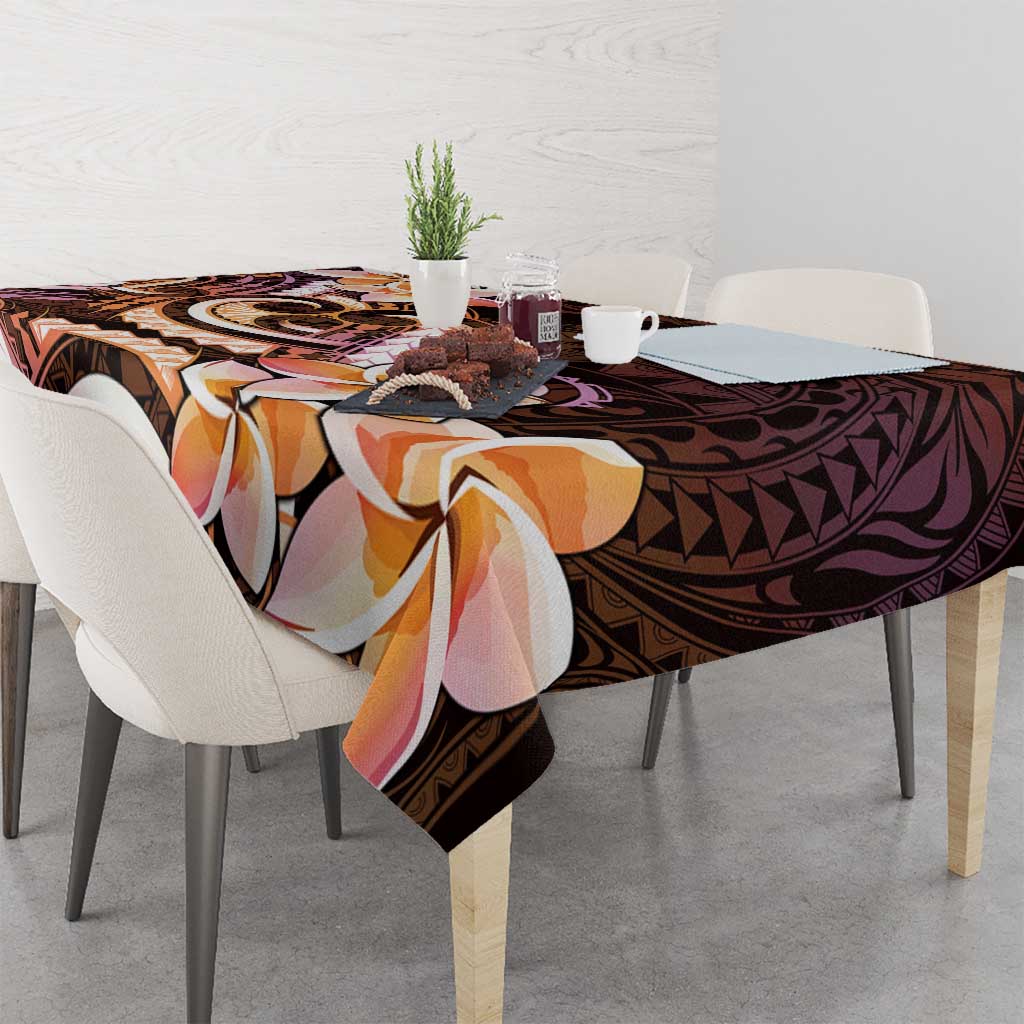 Polynesian Art Tattoo Tablecloth Plumeria Flowers Peach Gradient