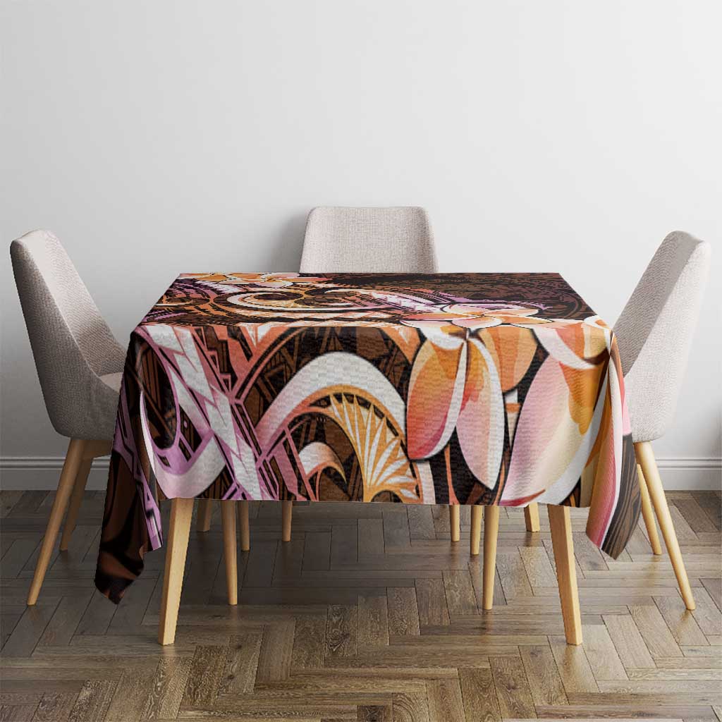 Polynesian Art Tattoo Tablecloth Plumeria Flowers Peach Gradient