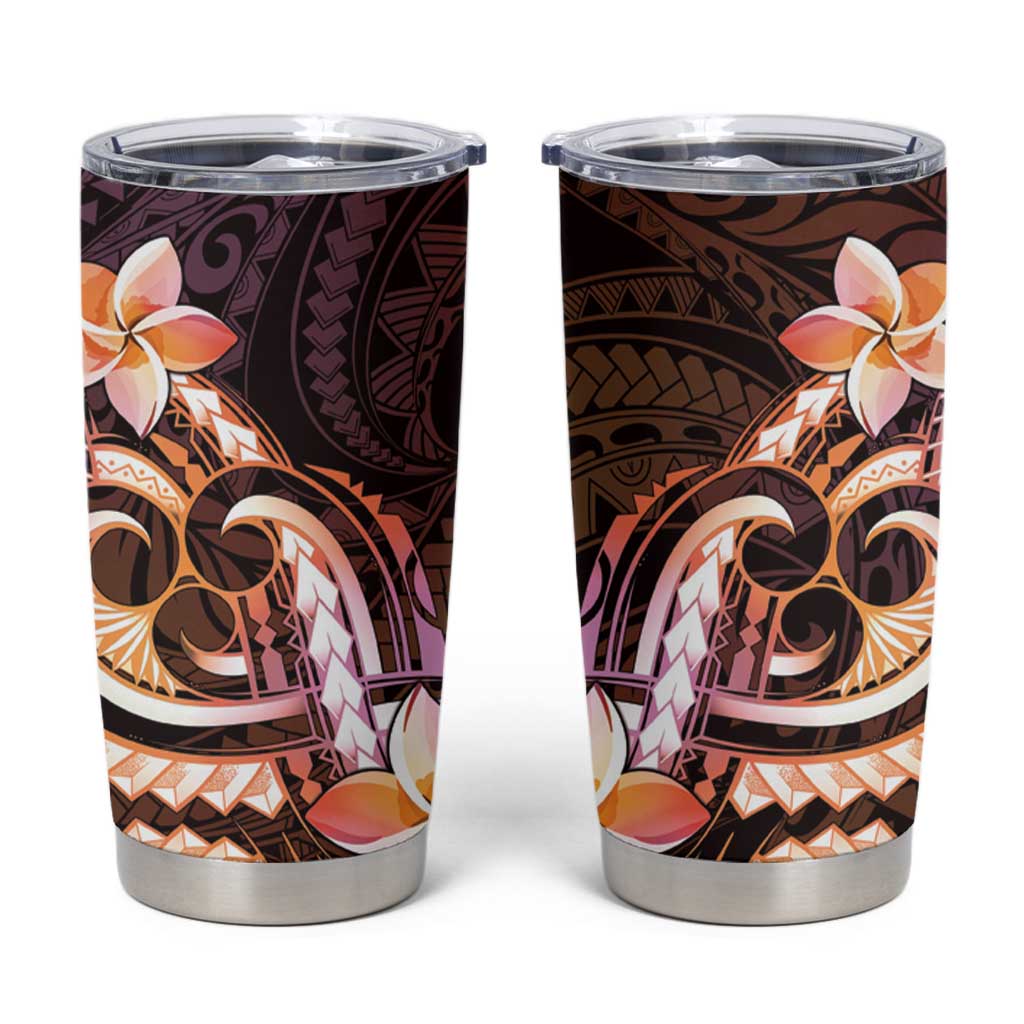 Polynesian Art Tattoo Tumbler Cup Plumeria Flowers Peach Gradient