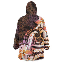 Polynesian Art Tattoo Wearable Blanket Hoodie Plumeria Flowers Peach Gradient