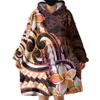 Polynesian Art Tattoo Wearable Blanket Hoodie Plumeria Flowers Peach Gradient