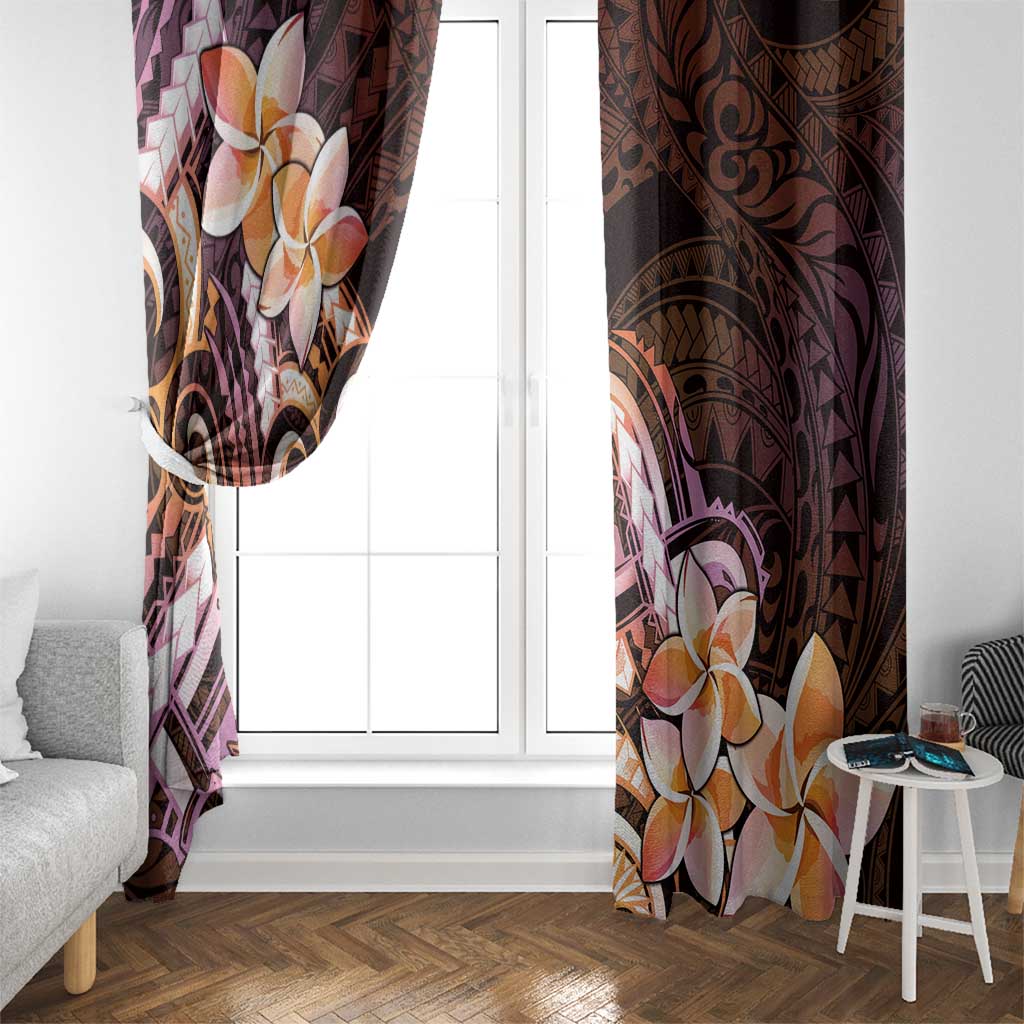 Polynesian Art Tattoo Window Curtain Plumeria Flowers Peach Gradient