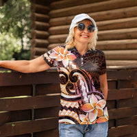 Polynesian Art Tattoo Women Polo Shirt Plumeria Flowers Peach Gradient