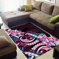 Polynesian Art Tattoo Area Rug Plumeria Flowers Pink Gradient