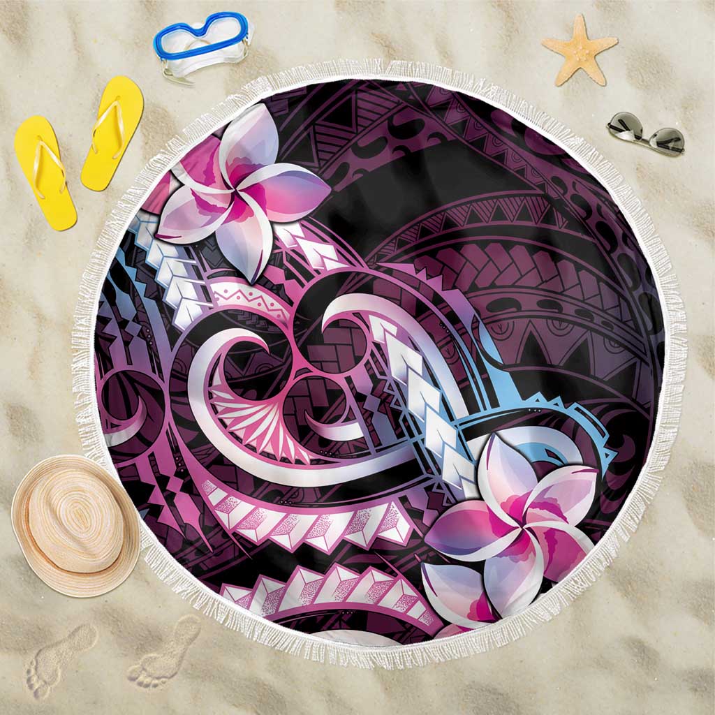 Polynesian Art Tattoo Beach Blanket Plumeria Flowers Pink Gradient