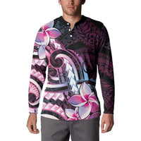 Polynesian Art Tattoo Button Sweatshirt Plumeria Flowers Pink Gradient
