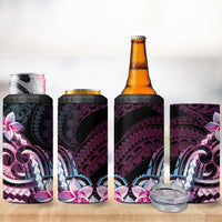 Polynesian Art Tattoo 4 in 1 Can Cooler Tumbler Plumeria Flowers Pink Gradient