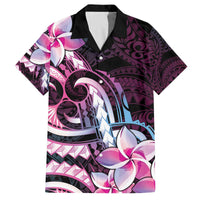Polynesian Art Tattoo Family Matching Off The Shoulder Long Sleeve Dress and Hawaiian Shirt Plumeria Flowers Pink Gradient LT05 Dad's Shirt - Short Sleeve Pink - Polynesian Pride