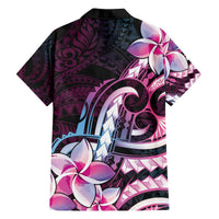 Polynesian Art Tattoo Family Matching Off The Shoulder Long Sleeve Dress and Hawaiian Shirt Plumeria Flowers Pink Gradient LT05 - Polynesian Pride