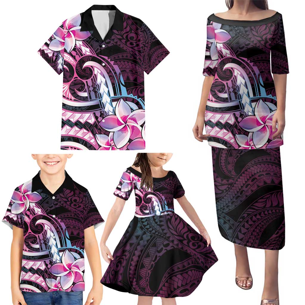 Polynesian Art Tattoo Family Matching Puletasi and Hawaiian Shirt Plumeria Flowers Pink Gradient LT05 - Polynesian Pride