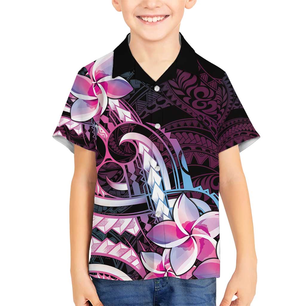 Polynesian Art Tattoo Family Matching Puletasi and Hawaiian Shirt Plumeria Flowers Pink Gradient LT05 Son's Shirt Pink - Polynesian Pride