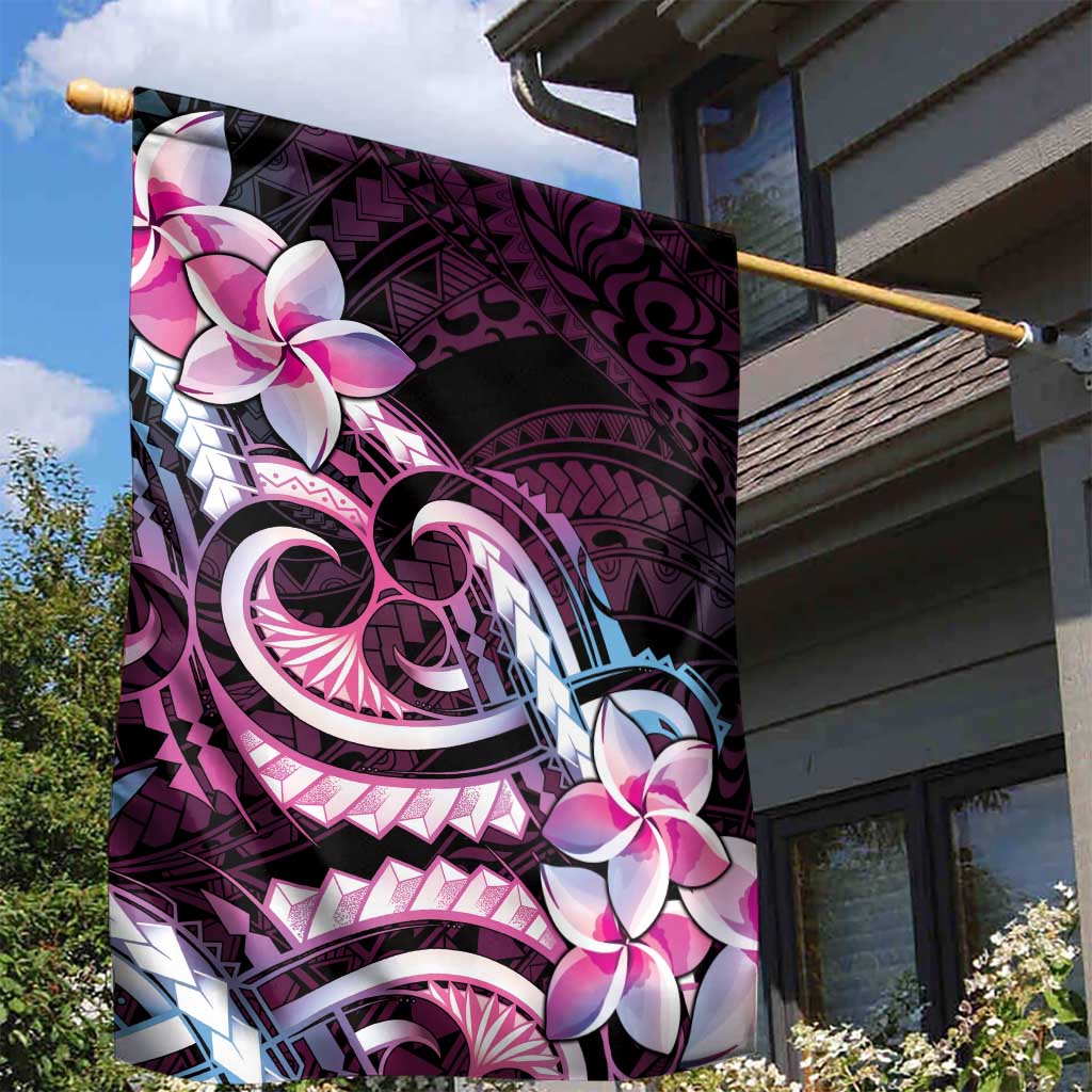 Polynesian Art Tattoo Garden Flag Plumeria Flowers Pink Gradient