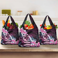 Polynesian Art Tattoo Grocery Bag Plumeria Flowers Pink Gradient