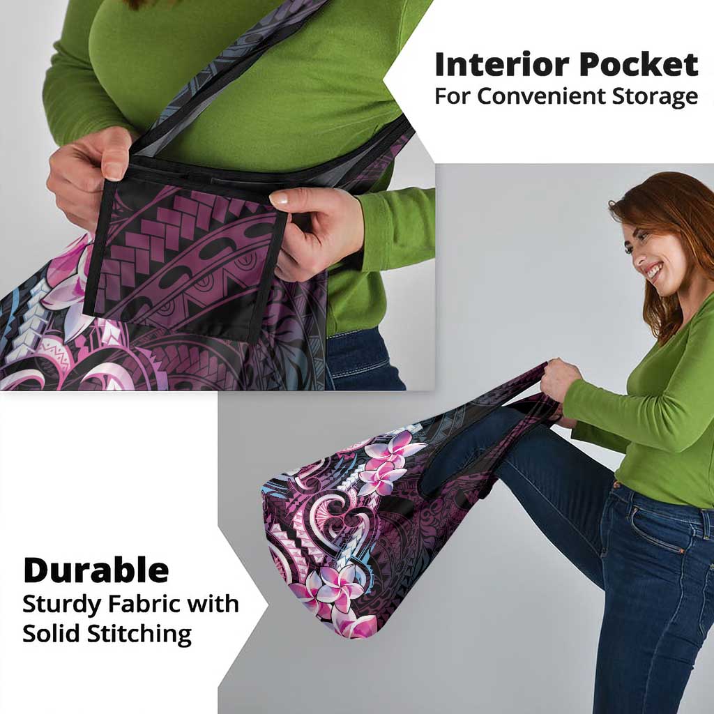 Polynesian Art Tattoo Grocery Bag Plumeria Flowers Pink Gradient