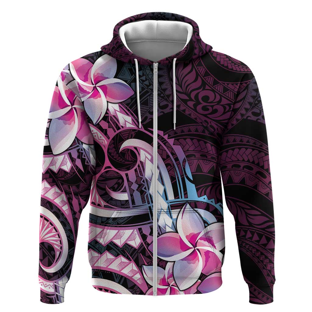 Polynesian Art Tattoo Hoodie Plumeria Flowers Pink Gradient