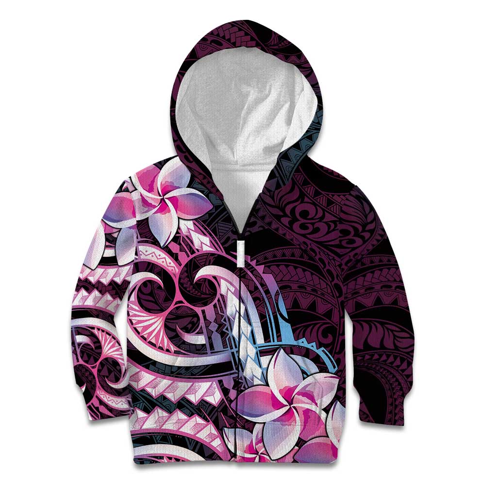Polynesian Art Tattoo Kid Hoodie Plumeria Flowers Pink Gradient