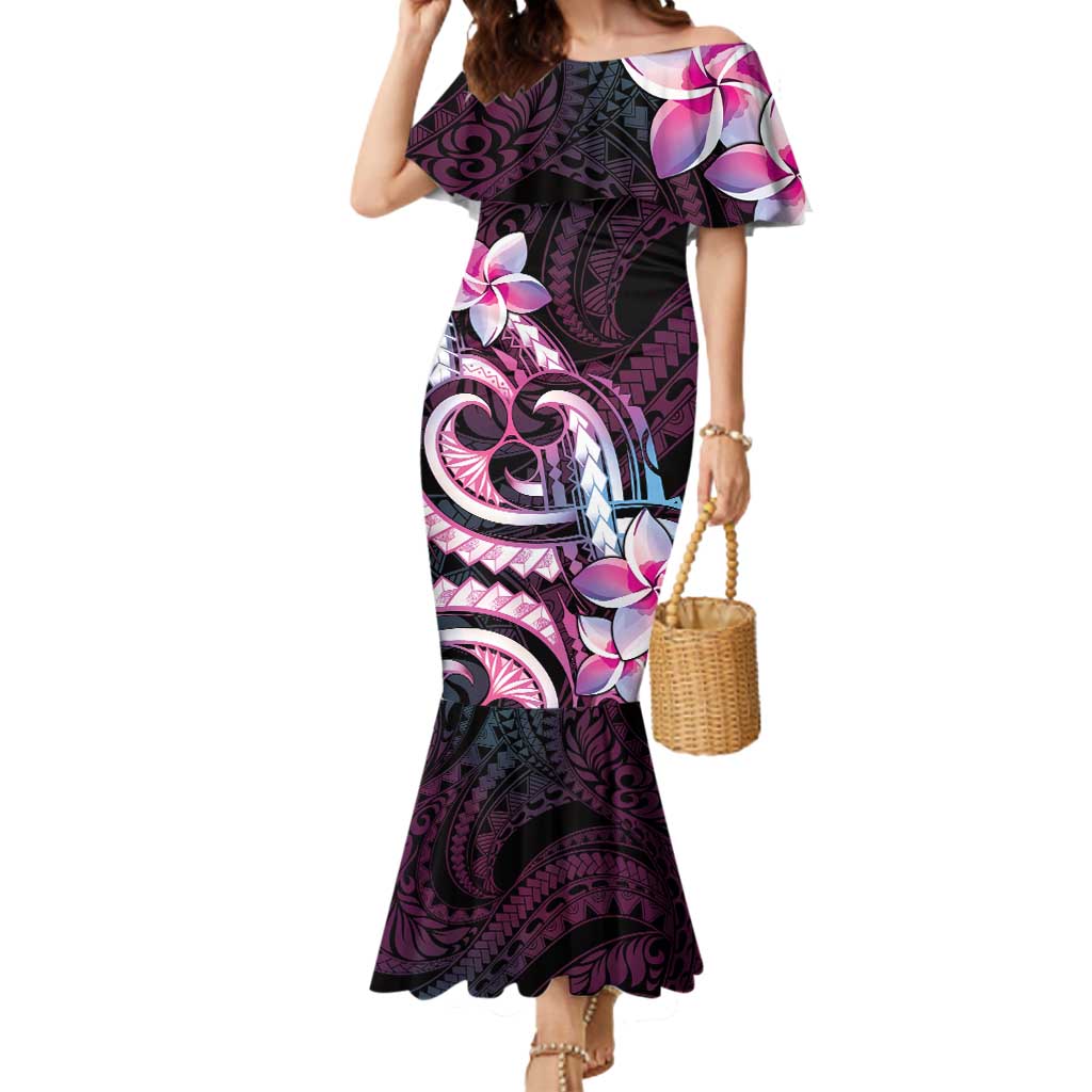 Polynesian Art Tattoo Mermaid Dress Plumeria Flowers Pink Gradient LT05 Women Pink - Polynesian Pride