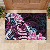 Polynesian Art Tattoo Rubber Doormat Plumeria Flowers Pink Gradient