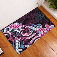 Polynesian Art Tattoo Rubber Doormat Plumeria Flowers Pink Gradient