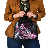 Polynesian Art Tattoo Shoulder Handbag Plumeria Flowers Pink Gradient