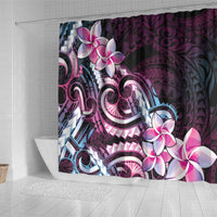 Polynesian Art Tattoo Shower Curtain Plumeria Flowers Pink Gradient