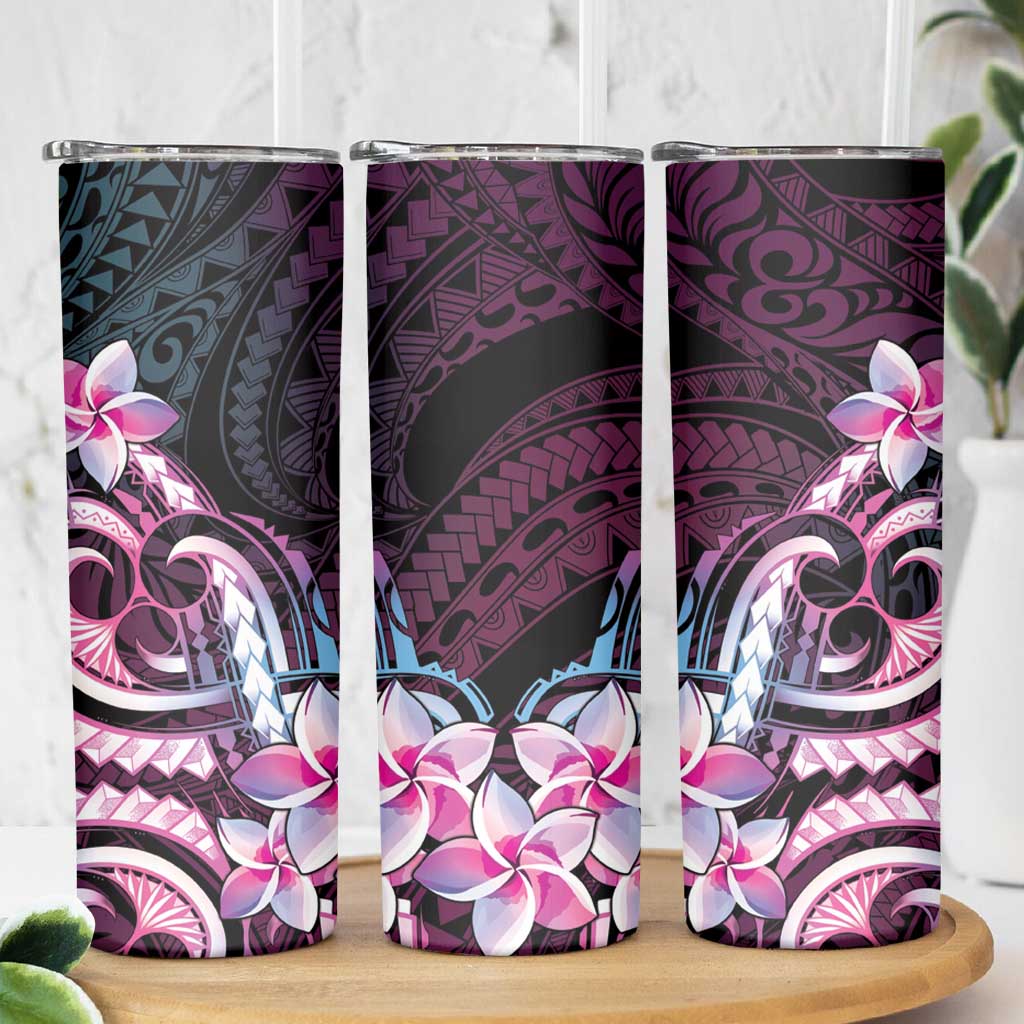 Polynesian Art Tattoo Skinny Tumbler Plumeria Flowers Pink Gradient LT05 - Polynesian Pride