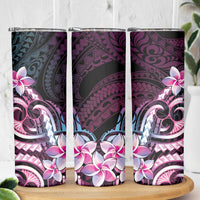 Polynesian Art Tattoo Skinny Tumbler Plumeria Flowers Pink Gradient LT05 - Polynesian Pride