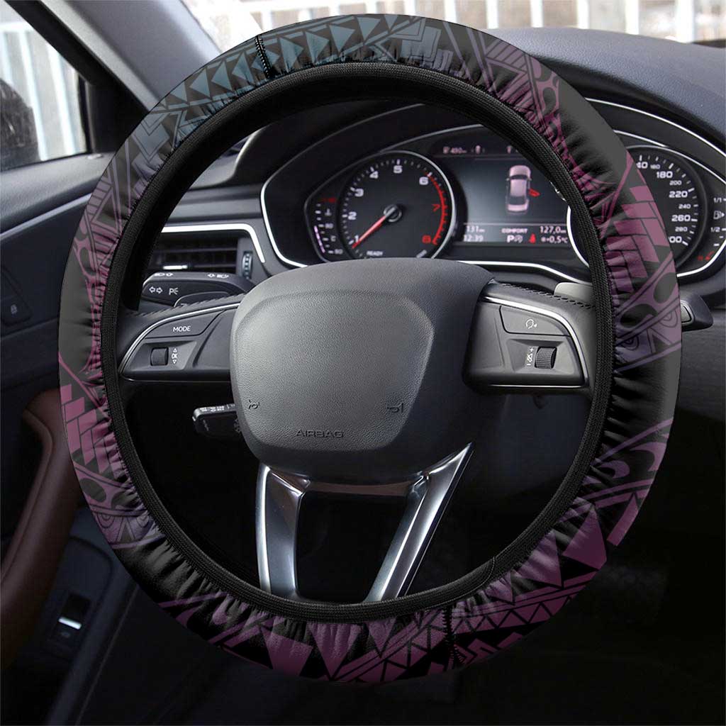 Polynesian Art Tattoo Steering Wheel Cover Plumeria Flowers Pink Gradient