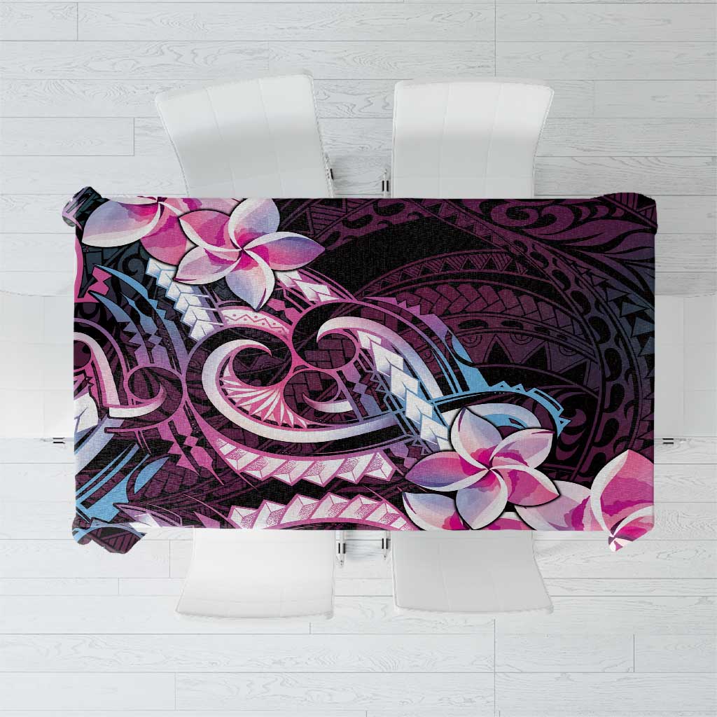 Polynesian Art Tattoo Tablecloth Plumeria Flowers Pink Gradient